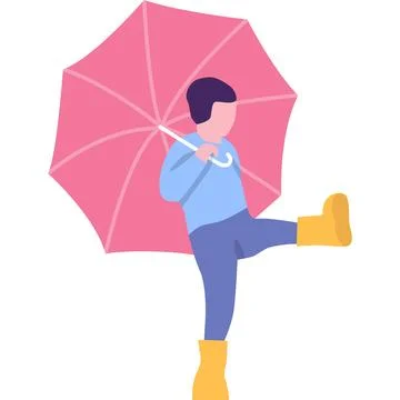 Boy in rubber boots with umbrella vector icon Stock Illustration
