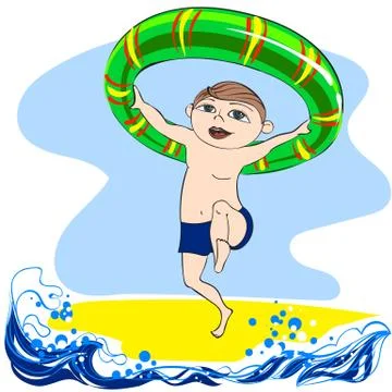 Boy with rubber ring Stock Illustration