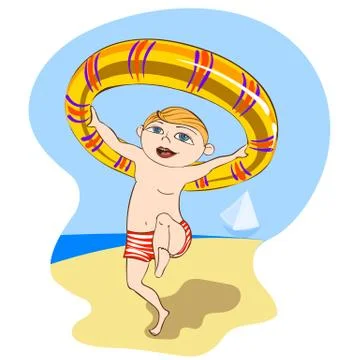 Boy with rubber ring Stock Illustration