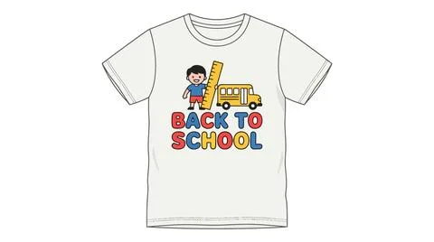 Boy with ruler and school bus t shirt design t shirt education clothing Stock Illustration