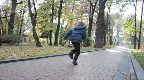 Boy run autumn Stock Footage 63158449