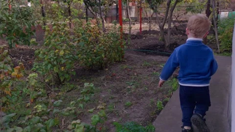Boy Running In Backyard Stock Footage 164340477
