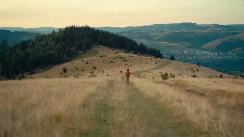 Boy Running Downhill on a Mountain Path Vídeo Stock 293238786