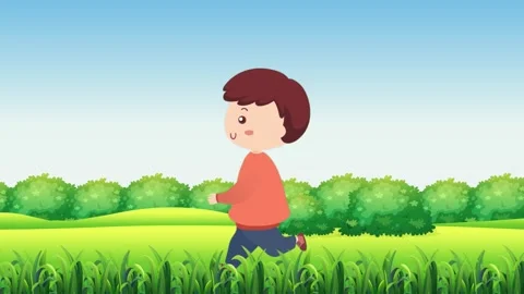 Boy Running In The Forest Happily. Green... | Stock Video | Pond5