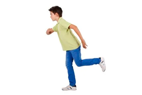 Boy running isolated on white Stock-Fotos