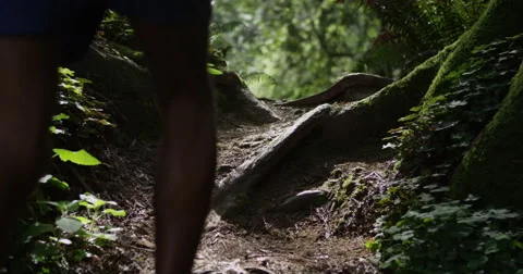 Boy running over log in forest runner training fitness woods close up Stock-Footage 67900496