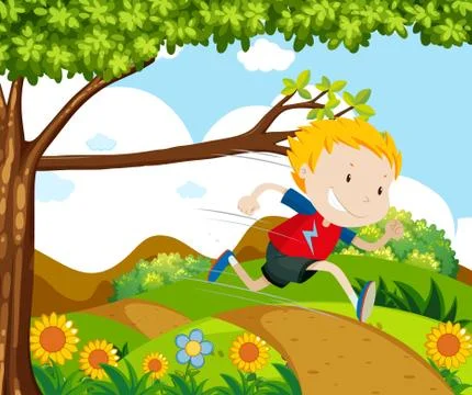Boy running in the park Ilustración de archivo