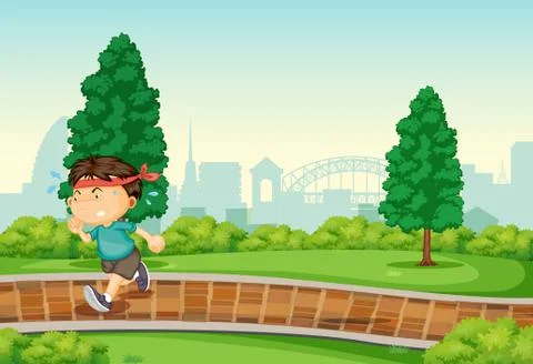 Boy running in park Ilustración de archivo