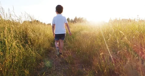 Boy running at the sunset Stock Footage 110373993