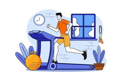 Boy running on treadmill Stock Illustration