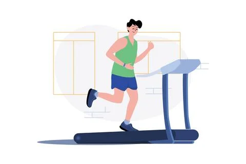 Boy Running On Treadmill Stock Illustration