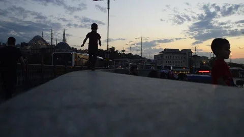 Boy running on the wall Stock Footage 142329523