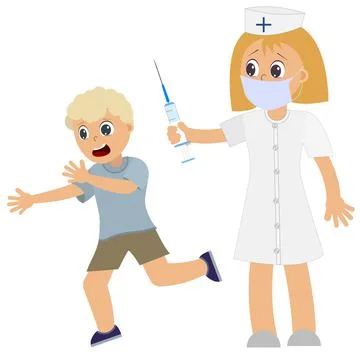 Boy runs away from injection. Vector illustration EPS 10 Stock Illustration