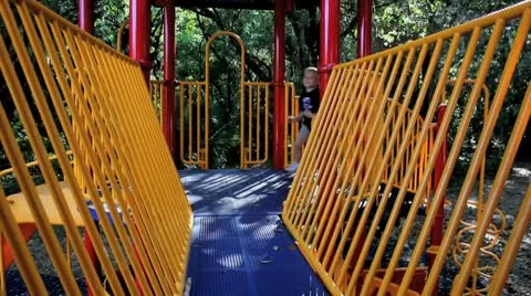 Boy Runs on Playground Set Stock Footage 8986089