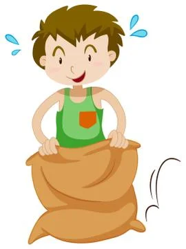 Boy in the sack jumping Stock Illustration