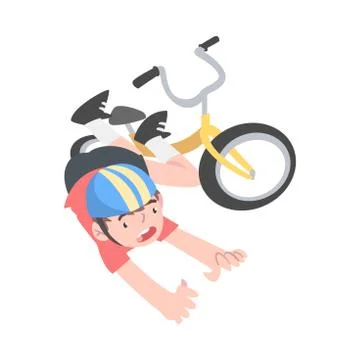 Boy in Safety Helmet Falling Down from Bike, Traumatic Accident, Health Risk Stock Illustration