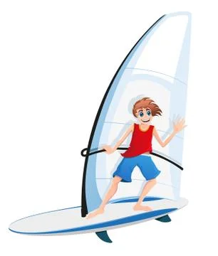 Boy on a sail board Stock Illustration