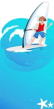 Boy on a sailboard Stock Illustration