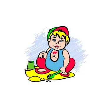 Boy in sand Stock Illustration