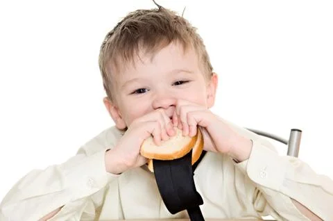 Boy with sandwich Stock Photos