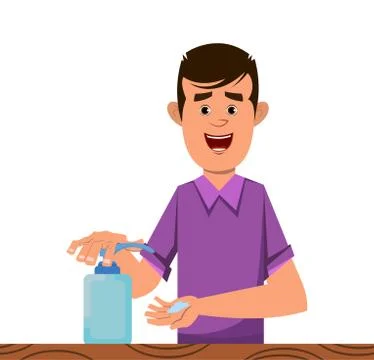 Boy sanitizing hands with gel Stock Illustration