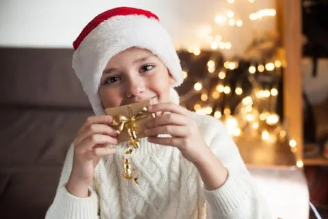 A boy in a Santa hat  Stock Photos