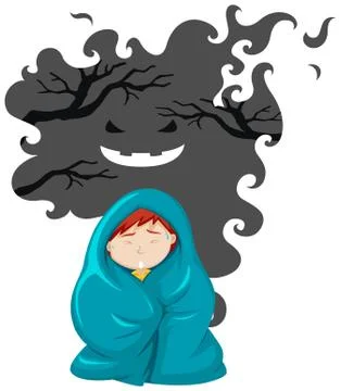 A boy scare of ghost 스톡 일러스트