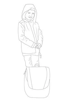 Boy with school bag vector sketch. Stock Illustration