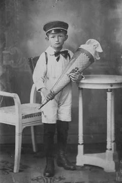 Boy with school cone first day of school 1900 Germany Historic digitally 스톡 일러스트