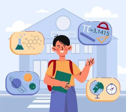 Boy with school lessons vector Stock Illustration