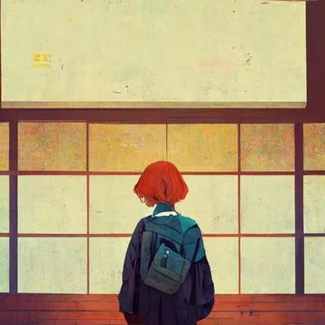 A boy in school. Rear view. Anime Ilustración de archivo