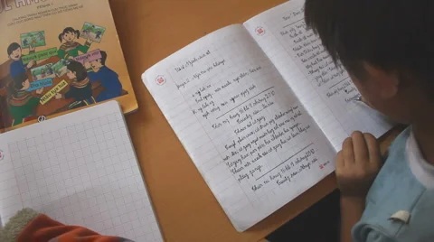 Boy School room with study learn education classroom education kid Stock Footage