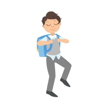 Boy In School Uniform And Backpack Going To Studies Stock Illustration