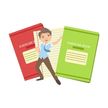 Boy In School Uniform With Two Giant Notebooks Stock Illustration