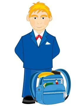 Boy schoolboy with briefcase with school attribute Stock Illustration