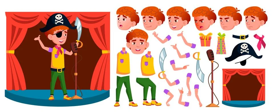 Boy Schoolboy Kid Vector. Primary School Child. Animation Creation Set. Student Illustrazione stock