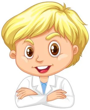 Boy in science gown on white background Stock Illustration