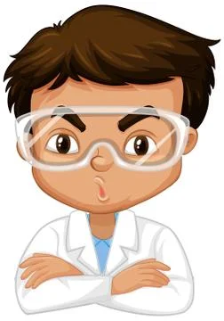 Boy in science gown on white background Stock Illustration