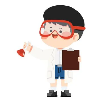Boy scientist holding flask and clipboard Stock Illustration