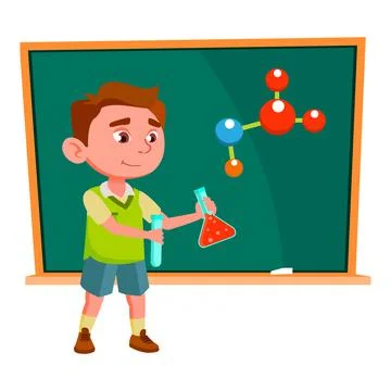 Boy Scientist Make Experiment On Lesson Vector Stock Illustration