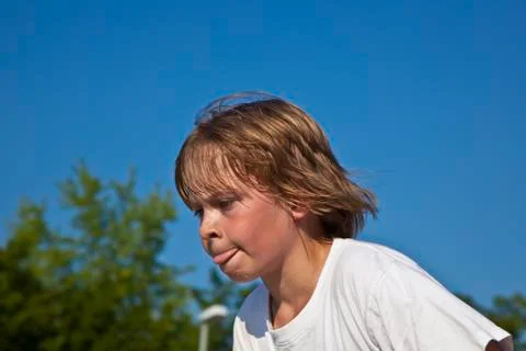 Boy with scooter in action Stock Photos