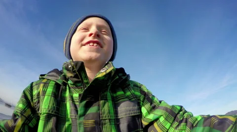 Boy on scooter, smiling face  Stock-Footage 46056328