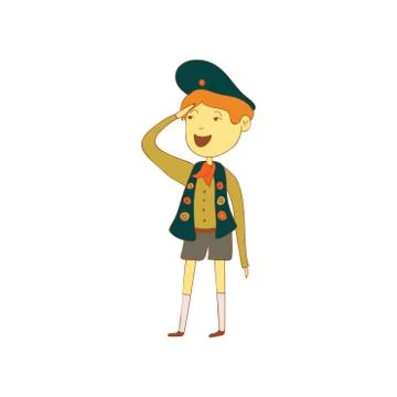 Boy scout is looking forward. Vector illustration on white background. Stock Illustration