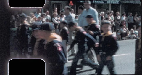 Boy Scout Parade 1957, cub scouts pass in review Stock Footage