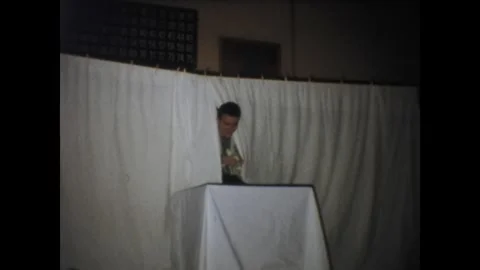 Boy scout performing a puppet show in 1967 Stock Footage 326883117