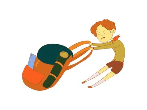 Boy scout pulls a backpack. Vector illustration on white background. Stock Illustration