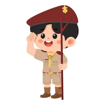 Boy Scout Saluting with Stick Stock Illustration