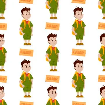 Boy scout seamless pattern camp outdoor background nature kid scouting vector Stock Illustration