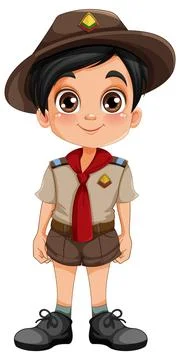 Boy scout in uniform cartoon character Stock Illustration