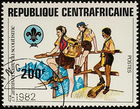 Boy Scouts on postage stamp Stock Photos